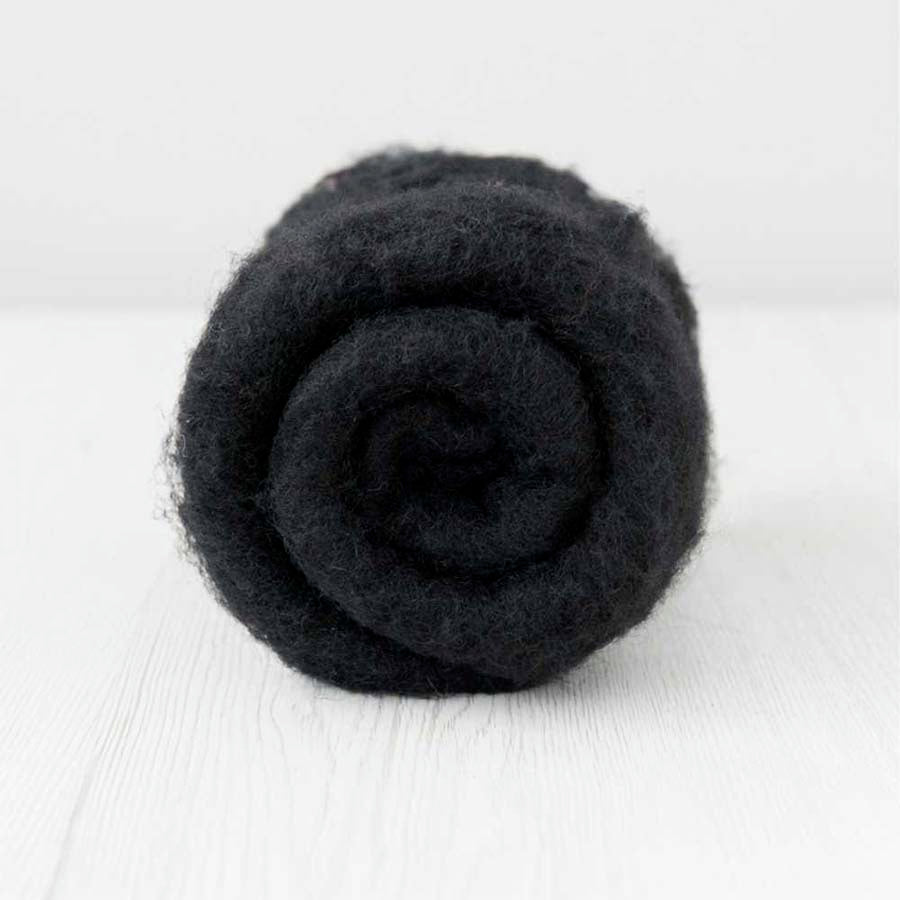 Carded Felt Wool Needle Felting Carded Batt Black Charcoal Maori DHG Dark