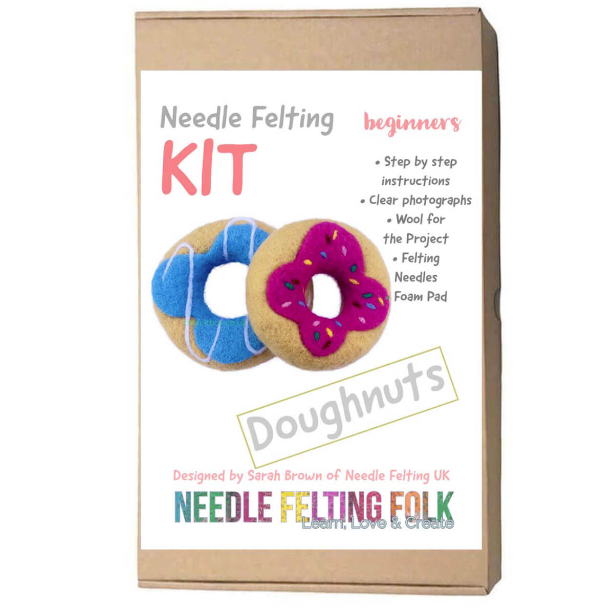 Needle Felting Kit. Beginners. Delicious Doughnuts by Sarah Brown. Makes Two.