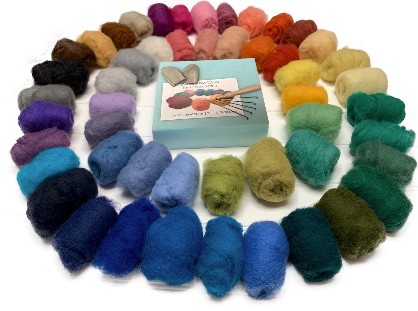 Needle Felting Starter Kit Large The Felt Box ®: 50 Colours Wool, Needles Mat Needle Holder Finger Protectors