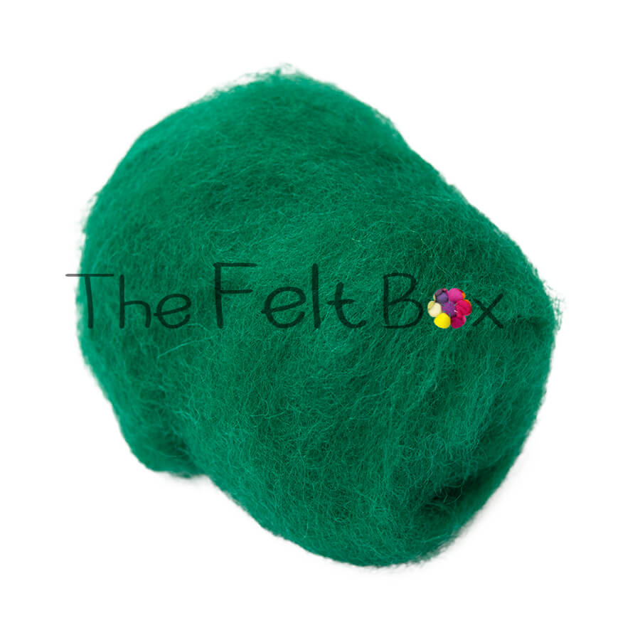 Carded Wool For Felting, Needle Felting Batting, Emerald  ( 67 )