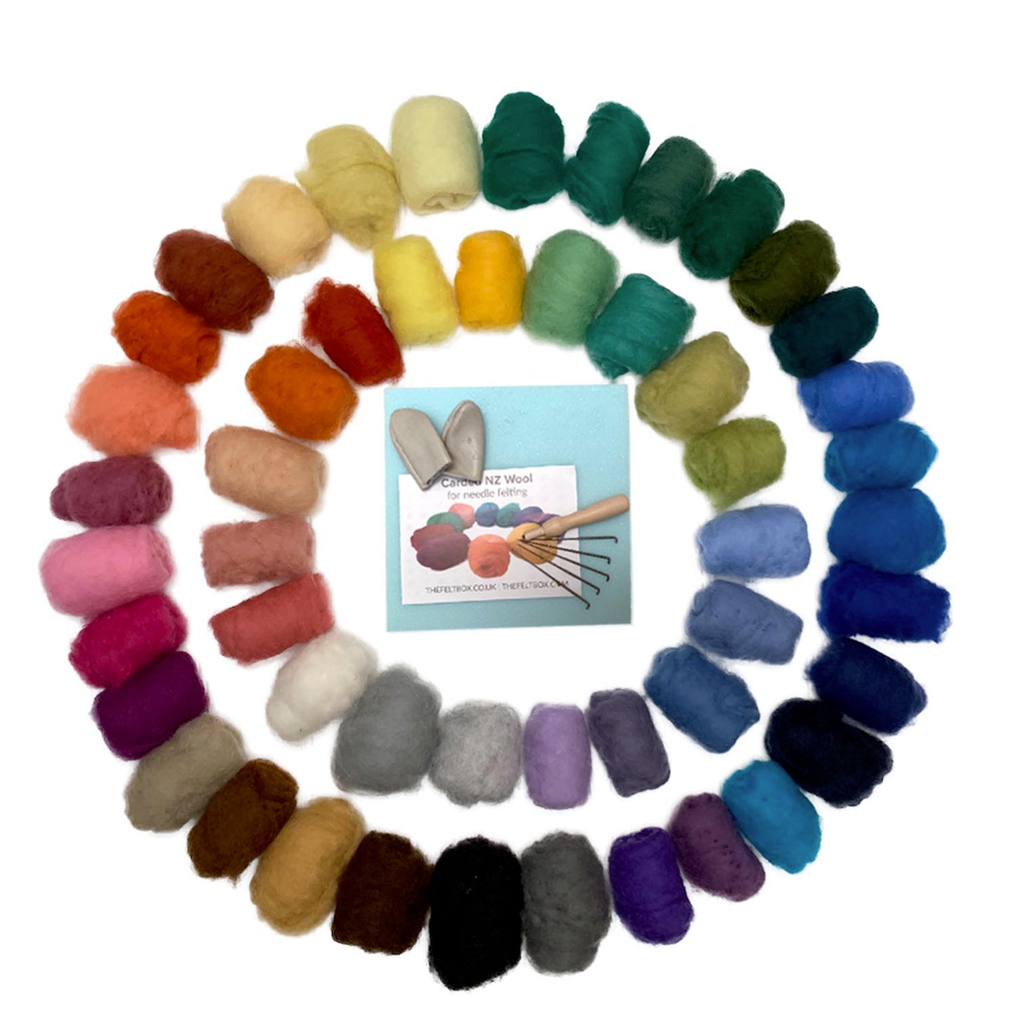 Needle Felting Starter Kit Large The Felt Box ®: 50 Colours Wool, Needles Mat Needle Holder Finger Protectors