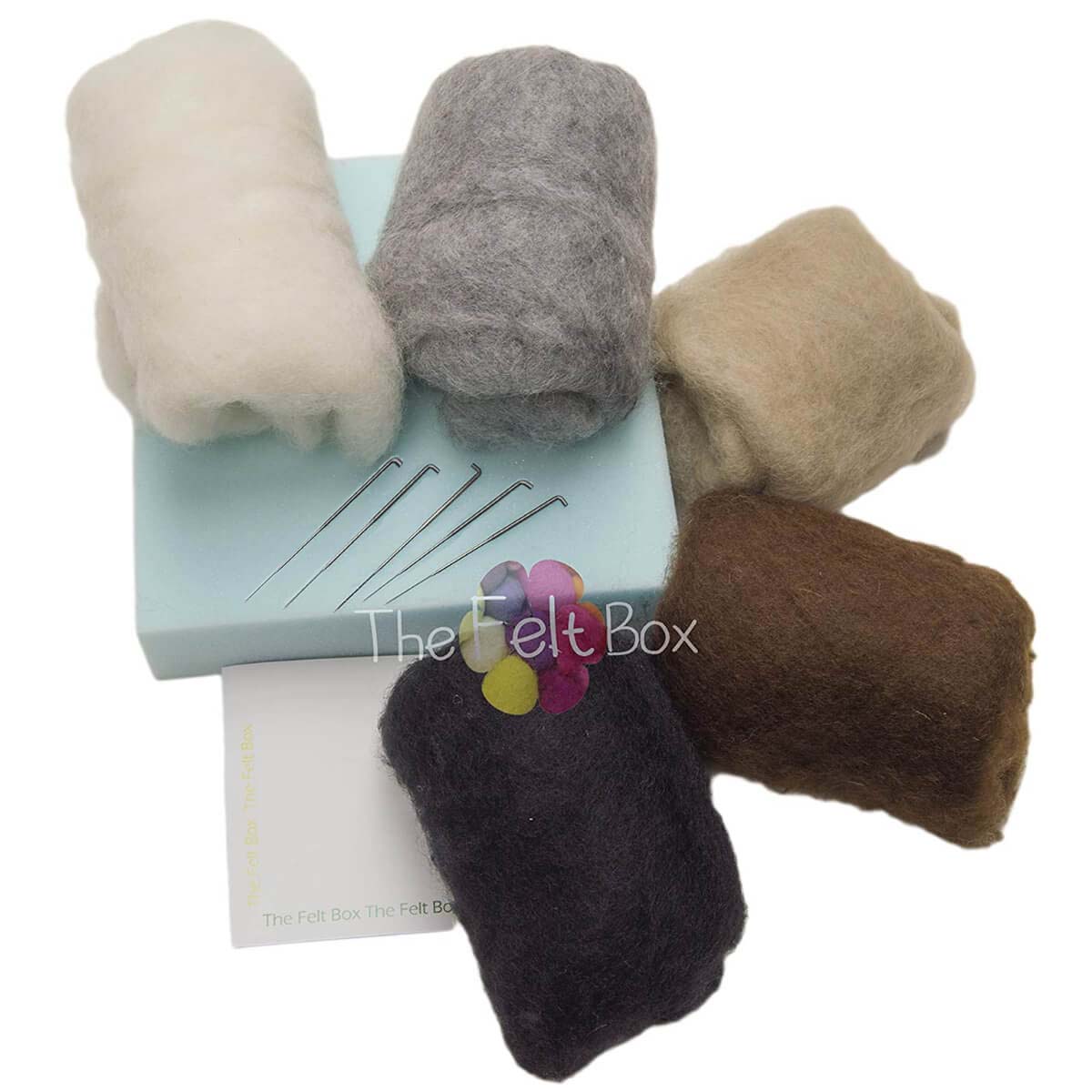 Needle Felting Starter Kit Small The Felt Box ® 5 Colours Carded Wool Needles Mat