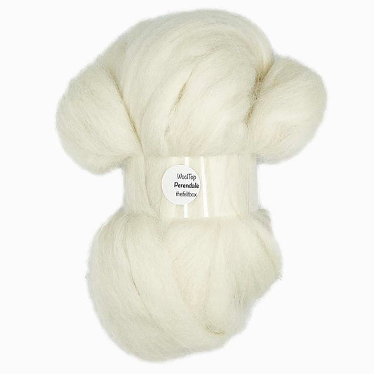 Natural Perendale wool top with a slightly coarse, durable texture, ideal for needle felting and core wool use