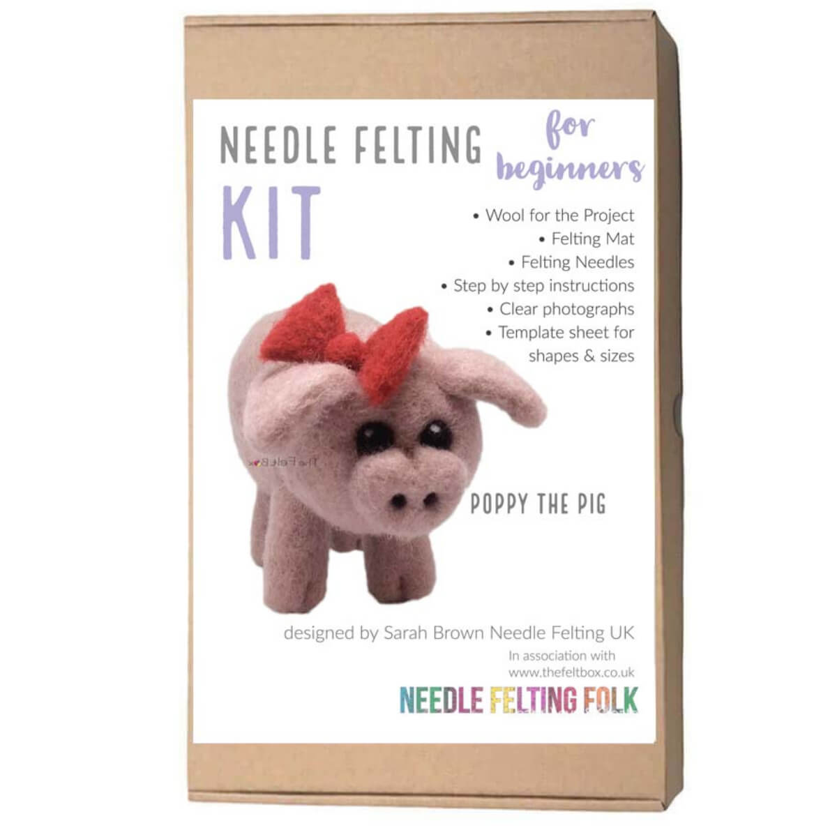Needle Felting Kit for Beginners - Poppy the Pig by Sarah Brown. Makes 2