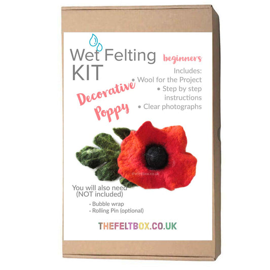 Wet Felting Kit for beginners- Red Poppy Flower