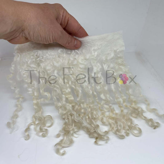 Curly Wool Locks on Cloth (05)- Wensleydale Off-white | Needle Felting Supplies UK